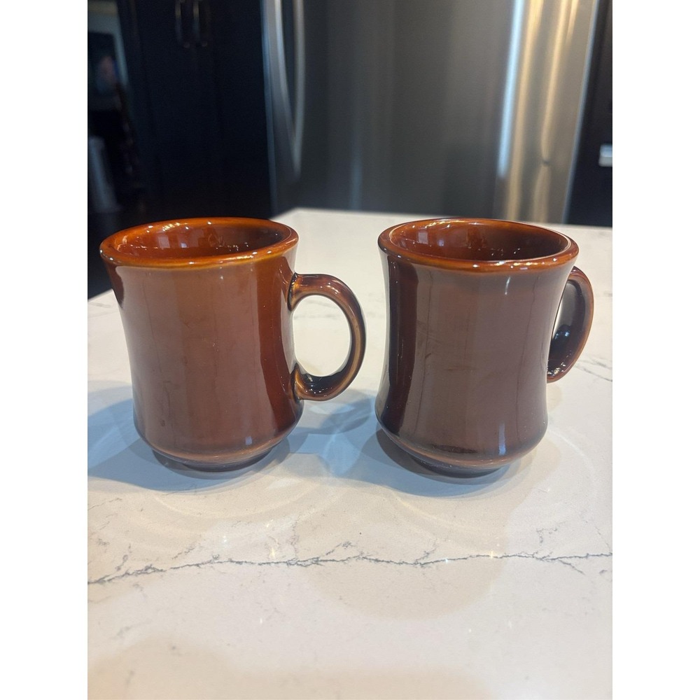 2- Vertex Brown Restaurant Ware Coffee Mugs Heavy Duty Ceramic Diner Cups